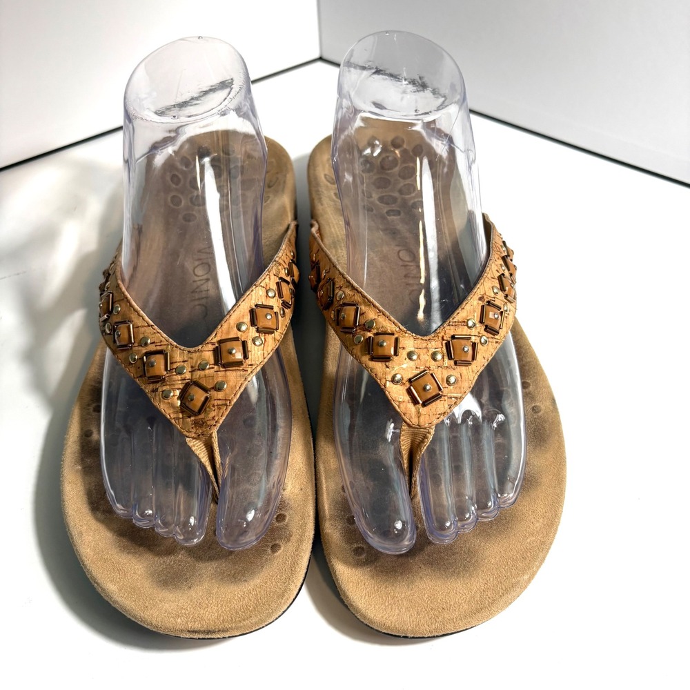 Vionic Tan Cork Beaded Floriana Thong Sandals in Size 9